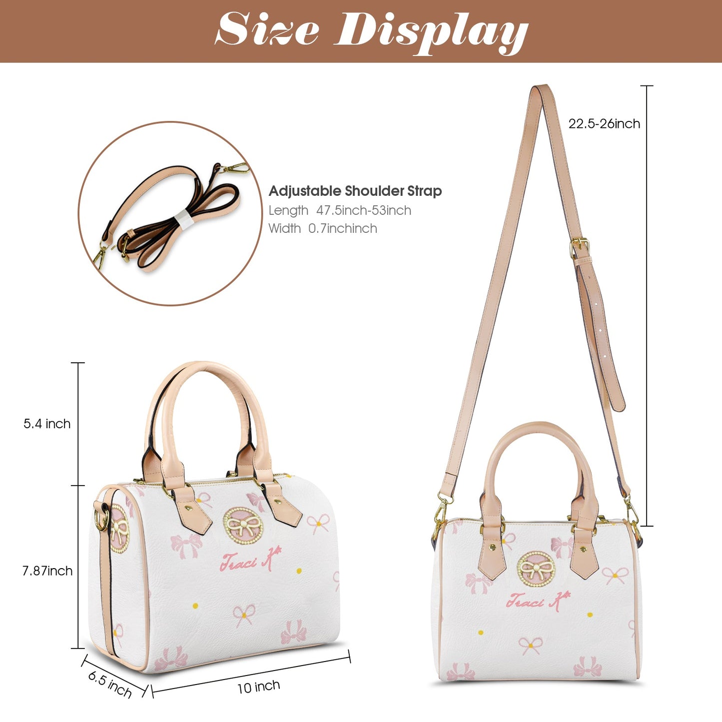Traci K Put a Bow On It Boston Sachel Handbag Boston Leather Handbag-Khaki Handle (Model 1746)