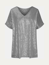 Load image into Gallery viewer, Full Size Sequin V-Neck Short Sleeve Top