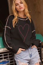 Load image into Gallery viewer, Valentineās Day Rhinestone Heart Round Neck Long Sleeve Sweatshirt