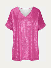 Load image into Gallery viewer, Full Size Sequin V-Neck Short Sleeve Top