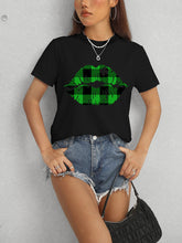 Load image into Gallery viewer, Plaid Lip Graphic Round Neck T-Shirt