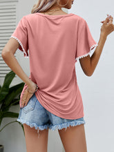 Load image into Gallery viewer, Pom-Pom Trim Flutter Sleeve Round Neck Tee
