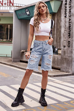Load image into Gallery viewer, Raw Hem Distressed Denim Shorts with Pockets
