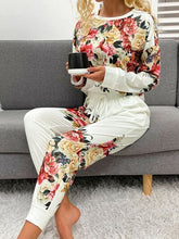 Load image into Gallery viewer, Printed Round Neck Top and Drawstring Pants Lounge Set