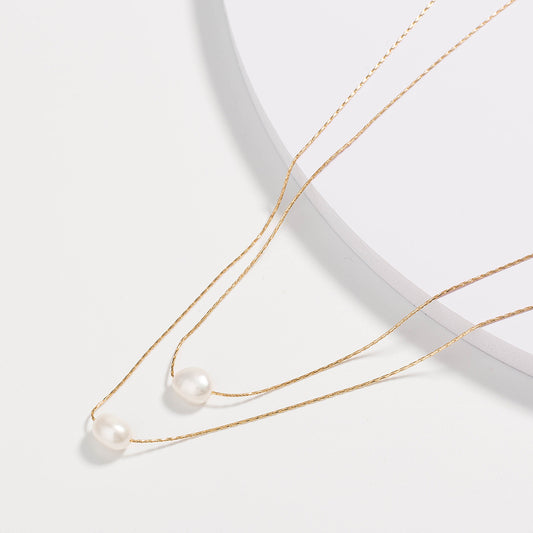 European and American wind necklace natural freshwater pearl card neck chain fashion ladies multi-layer necklace