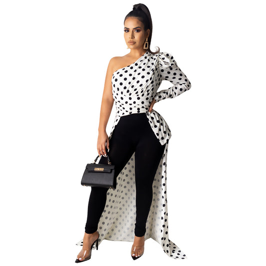 Shoulder Polka Dot Leopard-Print Shirt Dress Women Clothing Hot