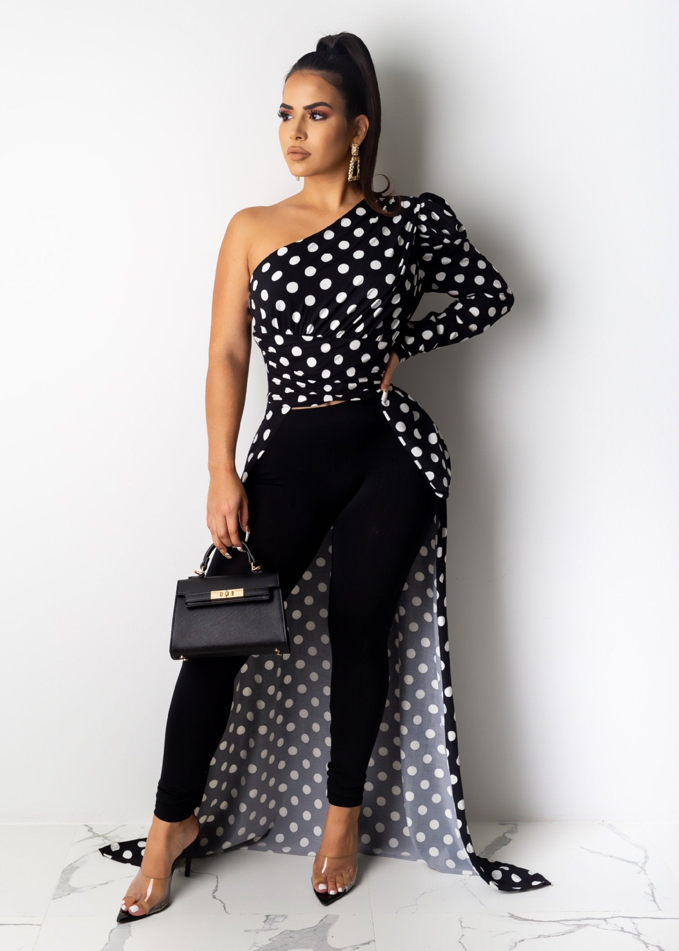 Shoulder Polka Dot Leopard-Print Shirt Dress Women Clothing Hot