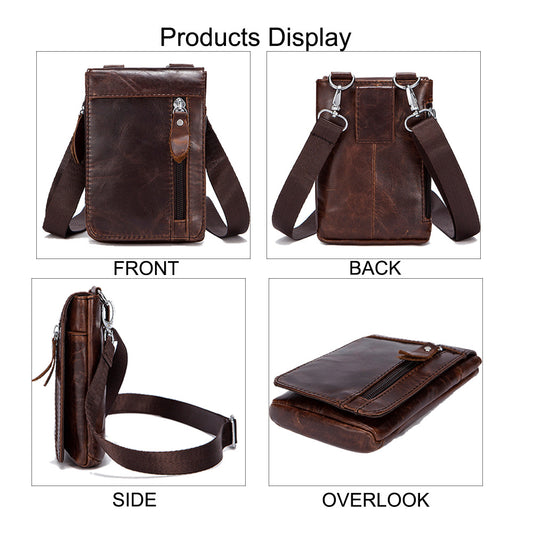 MVA men's casual shoulder Messenger small bag leather retro head layer leather men wear belt pocket phone bag