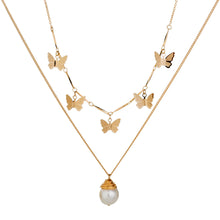Load image into Gallery viewer, Fashion lattice natural freshwater pearl necklace female temperament European and American personal gold butterfly lock bone chain