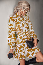 Load image into Gallery viewer, Floral Tie Neck Belted Puff Sleeve Dress