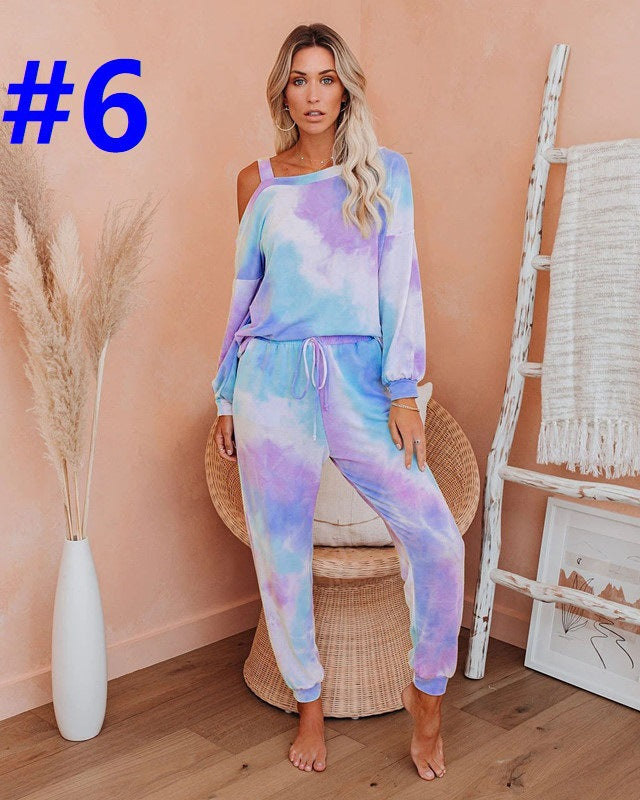 New round Neck Tie-Dyed T-shirt Bottoming Shirt Casual Fashionable Trousers Suit