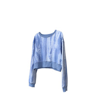 Load image into Gallery viewer, Spring New European INS hipster high waist short round neck sweater blue cloud plug-in loose casual jacket female