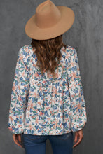 Load image into Gallery viewer, Floral Tie-Neck Long Balloon Sleeve Blouse