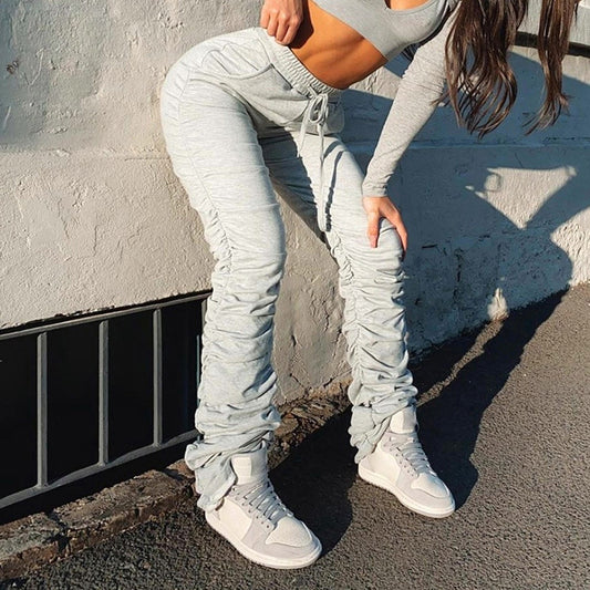 New Sports And Leisure Sweater Women Pants Slim-fitting Straight Pants Pile Pants Pleated Sweatpants Trousers