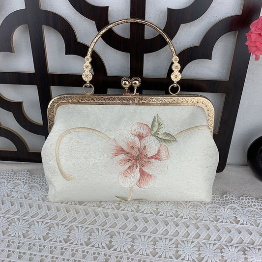 Hand-embroidered embroidery KissLock harmonic mouth gold bag small fresh style evening bag