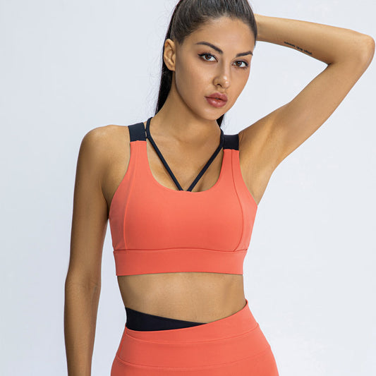 New Contrast Color Sports Bra Women Shockproof Running Yoga Fitness Push-up Beauty Back Buckle Bra