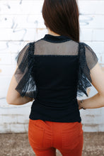 Load image into Gallery viewer, Glitter Spliced Mesh Mock Neck Top