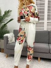 Load image into Gallery viewer, Printed Round Neck Top and Drawstring Pants Lounge Set