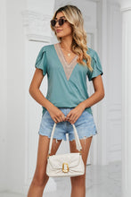 Load image into Gallery viewer, Contrast Trim Petal Sleeve V-Neck Top Lots of Colors