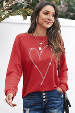 Load image into Gallery viewer, Heart Round Neck Long Sleeve Sweatshirt