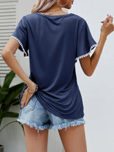 Load image into Gallery viewer, Pom-Pom Trim Flutter Sleeve Round Neck Tee