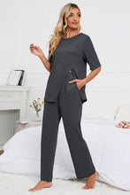 Load image into Gallery viewer, Slit Round Neck Top and Pants Lounge Set