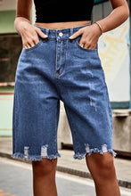 Load image into Gallery viewer, Raw Hem High Waist Denim Shorts with Pockets