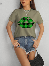 Load image into Gallery viewer, Plaid Lip Graphic Round Neck T-Shirt