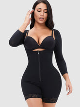 Load image into Gallery viewer, Full Size Zip Up Lace Detail Long Sleeve Shapewear