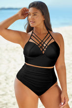 Load image into Gallery viewer, Halter Neck Crisscross Ruched Two-Piece Swimsuit