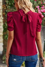Load image into Gallery viewer, Tie Back Gathered Detail Puff Sleeve Top