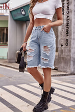 Load image into Gallery viewer, Raw Hem Distressed Denim Shorts with Pockets