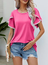 Load image into Gallery viewer, Pom-Pom Trim Flutter Sleeve Round Neck Tee