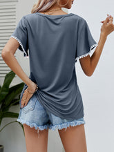 Load image into Gallery viewer, Pom-Pom Trim Flutter Sleeve Round Neck Tee