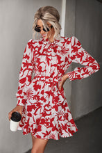 Load image into Gallery viewer, Floral Tie Neck Belted Puff Sleeve Dress