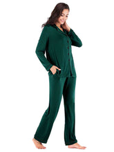 Load image into Gallery viewer, Collared Neck Long Sleeve Loungewear Set with Pockets