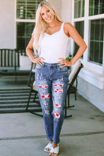 Load image into Gallery viewer, Heart Distressed Raw Hem Straight Jeans
