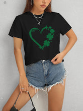 Load image into Gallery viewer, Heart Lucky Clover Round Neck Short Sleeve T-Shirt