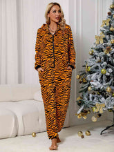 Load image into Gallery viewer, Animal Print Zip Front Lounge Jumpsuit with Pockets