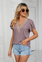 Load image into Gallery viewer, Contrast Trim Petal Sleeve V-Neck Top Lots of Colors
