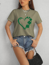 Load image into Gallery viewer, Heart Lucky Clover Round Neck Short Sleeve T-Shirt