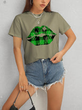 Load image into Gallery viewer, Plaid Lip Graphic Round Neck T-Shirt