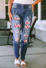 Load image into Gallery viewer, Heart Distressed Raw Hem Straight Jeans
