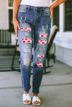Load image into Gallery viewer, Heart Distressed Raw Hem Straight Jeans