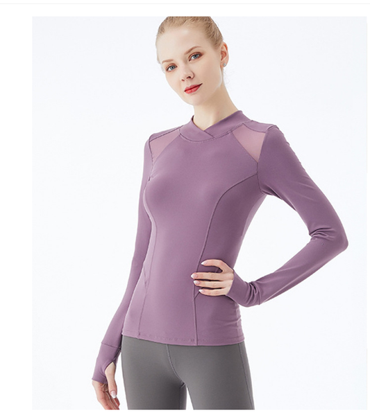 Fitstyle New Yoga Long Sleeve T-shirt Women Mesh Sports Workout Clothes Long-Sleeved T-shirt Women with Chest Pad Internet Celebrity Same Style