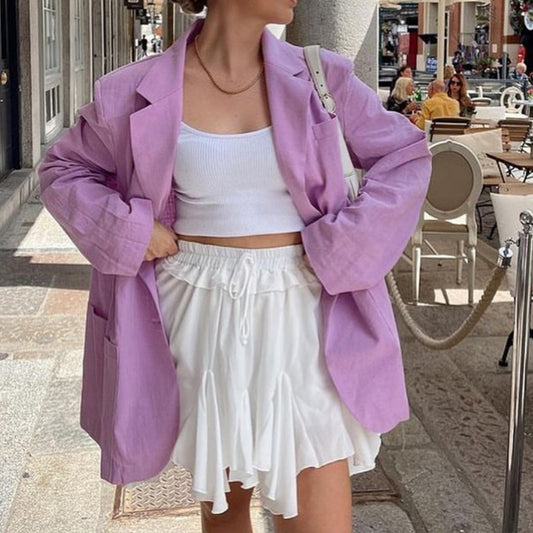 Autumn oversized blazer women Casual long sleeves single breasted outwear High street solid color office jackets