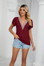Load image into Gallery viewer, Contrast Trim Petal Sleeve V-Neck Top Lots of Colors