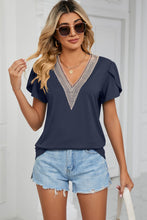Load image into Gallery viewer, Contrast Trim Petal Sleeve V-Neck Top Lots of Colors