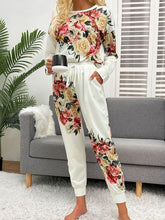 Load image into Gallery viewer, Printed Round Neck Top and Drawstring Pants Lounge Set