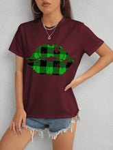 Load image into Gallery viewer, Plaid Lip Graphic Round Neck T-Shirt